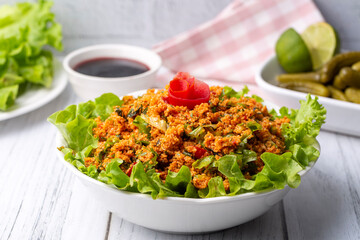 Traditional delicious Turkish foods: bulgur salad (kisir)