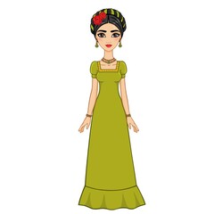 Portrait of the animation beautiful Mexican girl, isolated. Full length vector portrait.