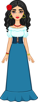 Animation girl in an ancient dress. Isolated on a white background.