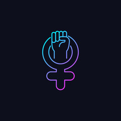 Female symbol gradient vector icon for dark theme. Pride in sisterhood. Clenched fist in venus sign. Self respect. Thin line color symbol. Modern style pictogram. Vector isolated outline drawing