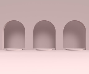 Scene with minimal background, arch with a podium, 3d rendering