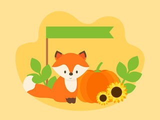 This is a fox and pumpkin. An autumn illustration. Could be used for flyers, postcards, banners, holidays decorations, etc.