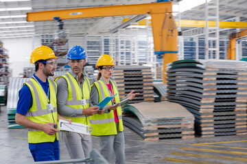 Supervisor and workers talking in warehouse