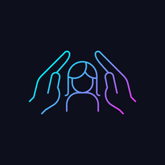 Women protection gradient vector icon for dark theme. Protect girls against violence. Female empowerment. Women safety. Thin line color symbol. Modern style pictogram. Vector isolated outline drawing