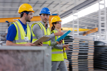 Supervisor and workers talking in warehouse