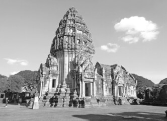 Monochrome Image of Prasat Hin Phimai, Stunning Ancient Khmer Temple Complex in Nakhon Ratchasima...