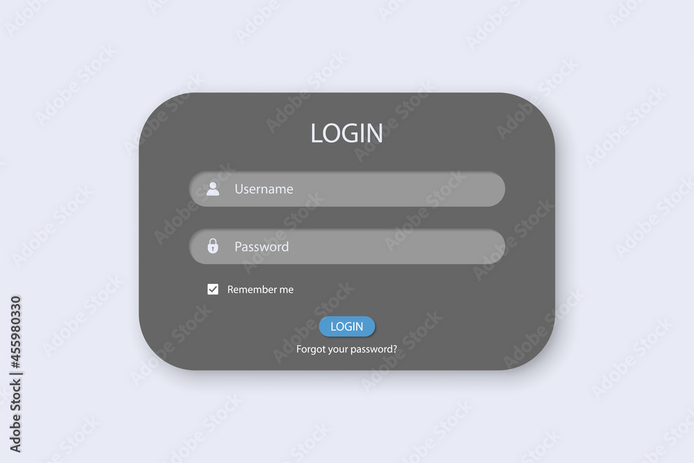 Poster login window box interface template. vector illustration