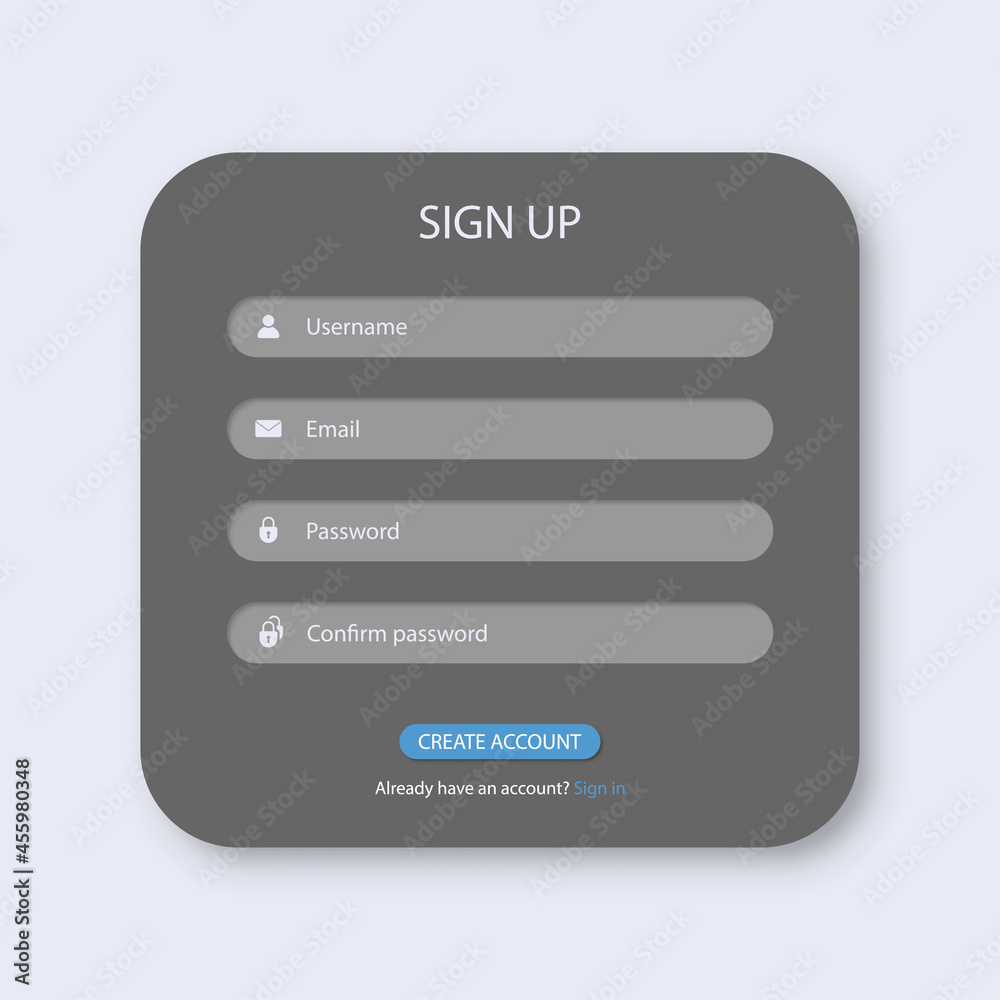 Aufkleber sign up window box interface template. vector illustration