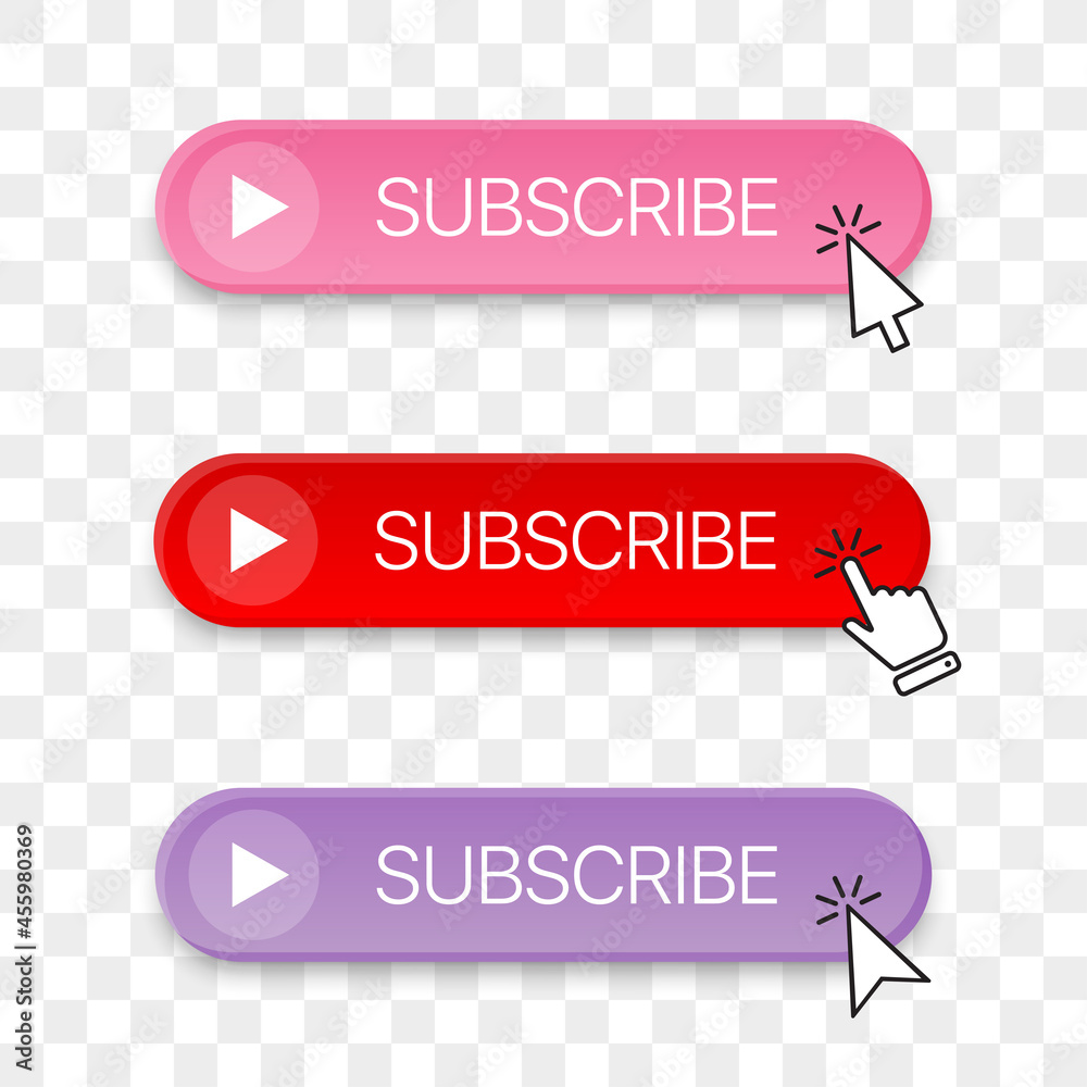 Poster Subscribe button icon collection with different clicking hand cursor