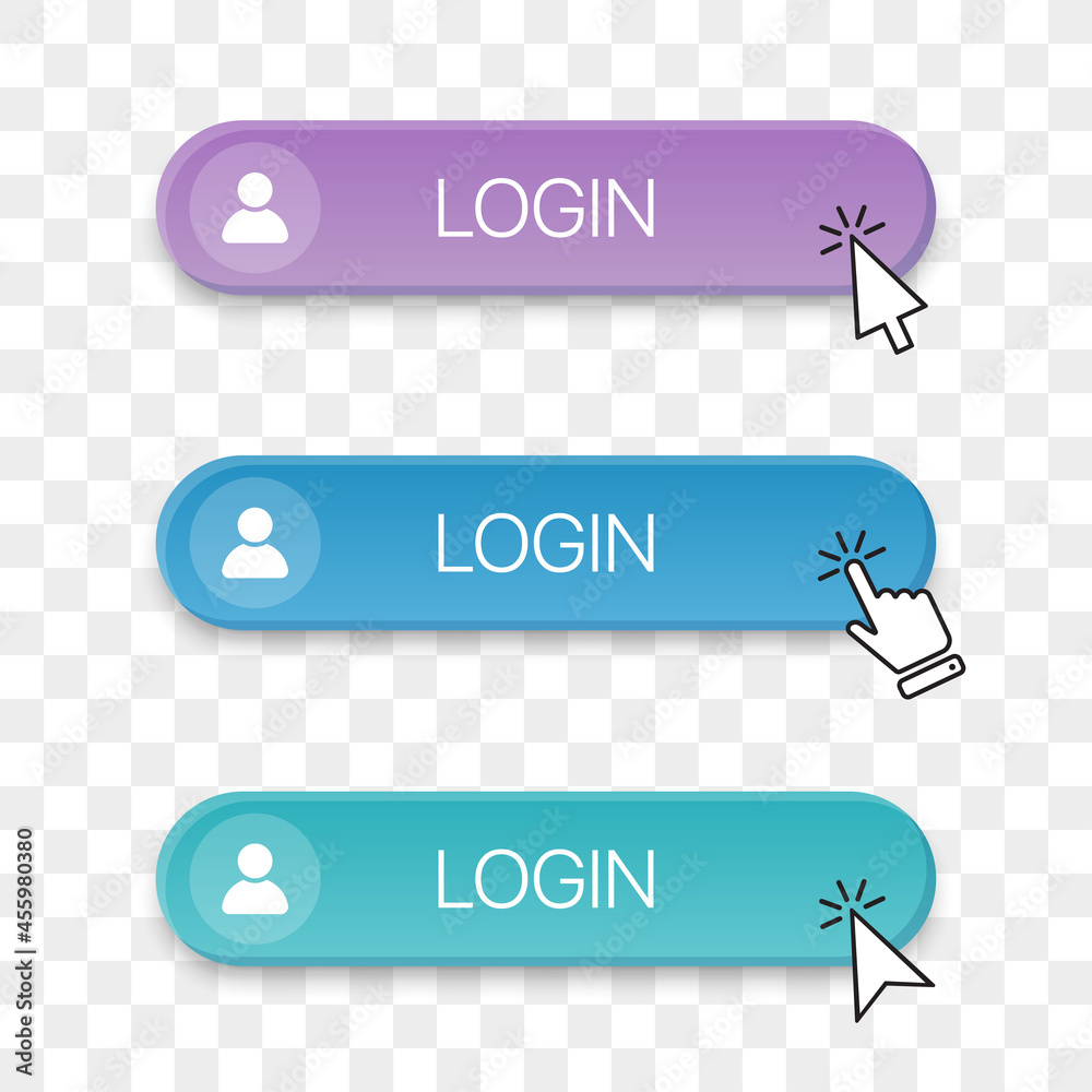 Poster Login button icon collection with different clicking hand cursor