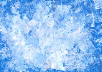 Hand drawing in oil, acrylic. Abstract blue-white textured art background. Stains, paint stains.