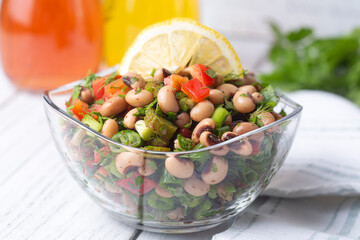 Traditional delicious Turkish food; dried black eyed peas salad (Turkish name; kuru borulce salatasi)