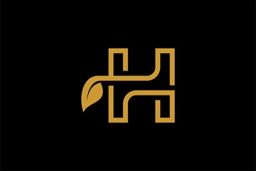 Letter H and leaf logo design vector. Natural and type logo design.