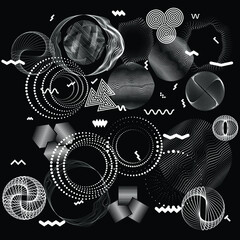 Black and white modern minimal background . Vector design composition with various geometric shapes . Abstract contemporary art . New modernism .