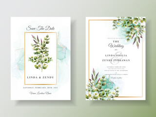 Fototapeta na wymiar Greenery floral wedding invitation template