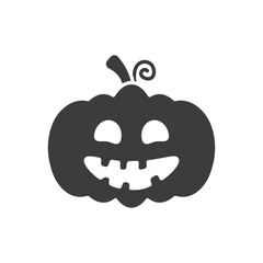 Halloween pumpkin character black silhouette. Happy cute pumpkin vegetable for autumn October party. Vector illustration isolated on white