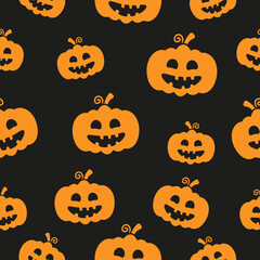 Halloween seamless pattern with pumpkin. Helloween pumpkins ghost scarf concept. Vector holiday illustration texture