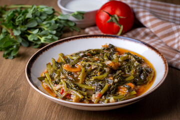 Traditional Turkish cuisine purslane dish (Turkish name; semizotu yemegi)
