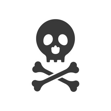 Skull with crossed bones. Danger sign. Death black silhouette symbol. Vector illustration isolated on white background