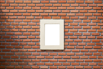 White frame on brick wall