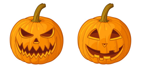 Two pumpkins on white background. Orange pumpkin for the holiday Halloween. Vector illustration.