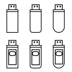 Flash drive vector design line icons with various shapes and styles