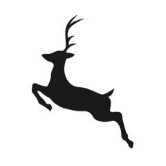Reindeer with antlers isolated on white background. Deer black vector silhouette. Vector stock