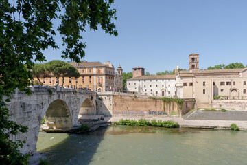 Obraz premium Tiber island (Isola Tiberina) and Tiber river in Rome, Italy