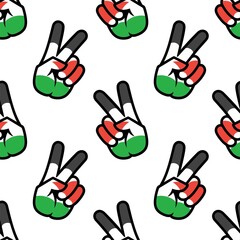 Fototapeta premium Gaza Strip flag in the form of a peace sign. Seamless background. Gesture V victory sign, patriotic sign, icon for apps, websites, T-shirts, souvenirs, etc., isolated on white background