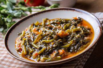 Traditional Turkish cuisine purslane dish (Turkish name; semizotu yemegi)