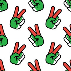 Fototapeta premium Madagascar flag in the form of a peace sign. Seamless background. Gesture V victory sign, patriotic sign, icon for apps, websites, T-shirts, souvenirs, etc., isolated on white background