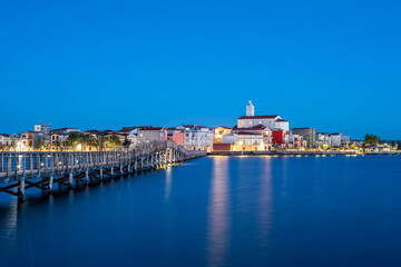 Lesina, Foggia district, Puglia, Italy, Europe, the walkway leading to the island of San Clemente,...