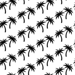 Palm trees background. Seamless Pattern with Coconut Palm Trees in black and white
