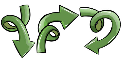Vector illustration of doodle green arrows with 3 directions . Prefect for presentation and many editorial design and etc.