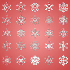 Set vector illustration of snowflakes with 25 different patterns. Perfect for background decorations like greeting cards and etc.