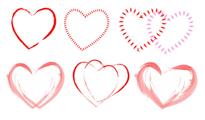 Hand drawn hearts. Red hearts. Heart simple drawings. Valentine's day. February. Hearts isolated on a white background. Vector hand drawn symbols for love