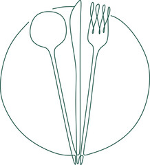 One continuous linear plate, high and fork. Vector illustration.