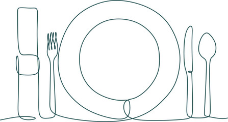 One continuous linear plate, high and fork. Vector illustration. © Victoria