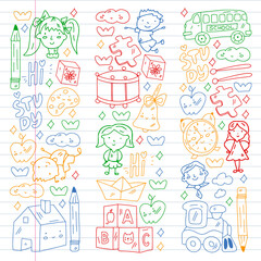 School, preschool, education. Creativity and imagination. Little children online education, e-learning.