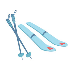 Mountain skis flat style. Isolated vector illustration.
