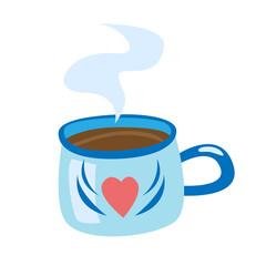 Warm cup of coffee in flat style. Isolated vector.