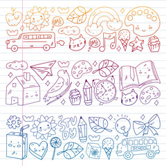 Vector pattern with school icons. E-learning, online education.