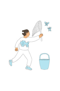 Navajo boy catching butterflies