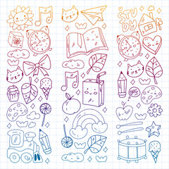 Vector pattern with school icons. E-learning, online education.