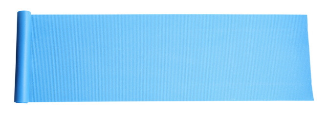 Light blue camping mat isolated on white, top view. Banner design