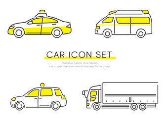 ベクターイラスト素材：救急車、パトカー、トラック、タクシー　アイコンセット  © ケイーゴ・K