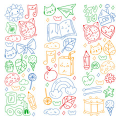 Vector pattern with school icons. E-learning, online education.