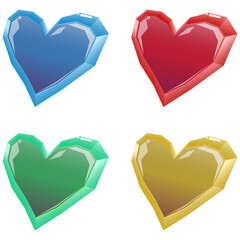 Vector illustration of blue, red, green, and yellow hearts. Easy isolation background. Perfect for icon, decorations and etc.