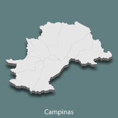 Obraz premium 3d isometric map of Campinas is a city of Brazil