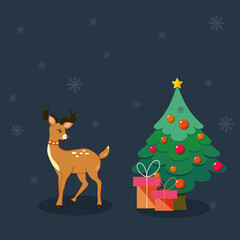 Deer. Christmas tree. Christmas, New Year. Winter.